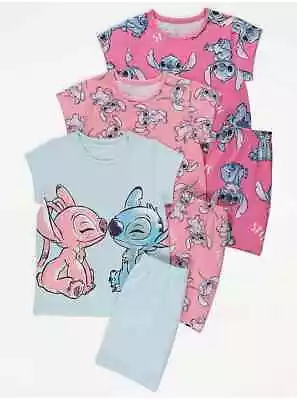 Buy Disney Lilo And Stitch Angel 3 Pack Pyjamas Kids Pink T-Shirt Shorts Pjs Set • 25.95£