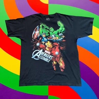 Buy Marvel Avengers Assemble Graphic Print T Shirt Black Large Thor Iron Man Hulk • 9.99£