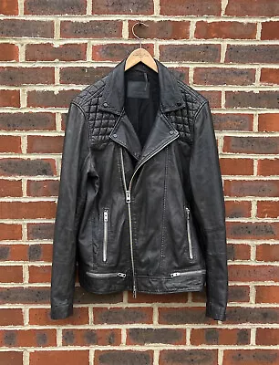 Buy All Saints Mens CONROY Leather Biker Jacket Moto Bomber Allsaints XL A432 • 199.99£