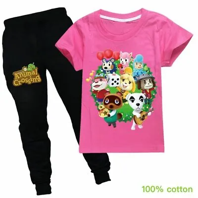 Buy NEW Animal Crossing Girl Kid Cotton 100% Short Sleeve T-shirt Top Pant Suit Gift • 15.49£