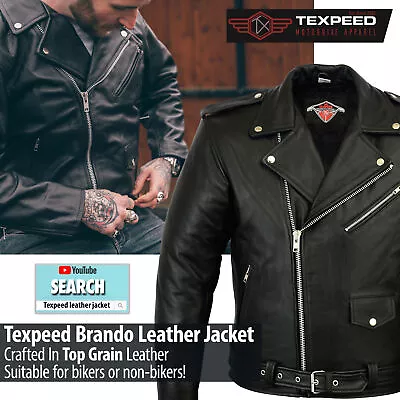 Buy Leather Brando Motorbike Jacket Marlon Biker Motorcycle With Genuine CE Armour • 74.99£
