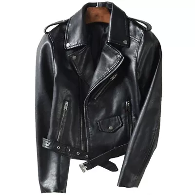 Buy Faux Leather Jacket Womens Ladies Coats Zip Up Biker Short Punk Tops Outerwear • 37.86£