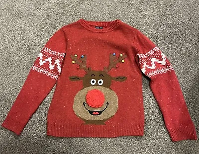 Buy Next Red Christmas Rudolph Jumper 8-9 Years Reindeer • 3.99£