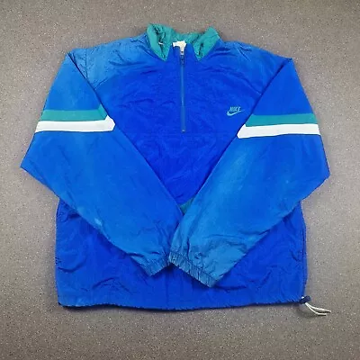 Buy Nike Jacket Mens Large Blue Windbreaker Pullover Spell Out Logo Festival Vtg • 33£