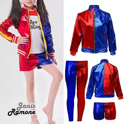 Buy Kids Cosplay Costume Halloween Jacket Girls Red Blue Suicide Squad Leggings Pant • 15.39£