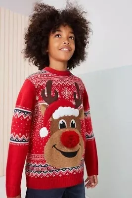 Buy Next Christmas Jumper Red Novelty ReindeerSnow Kids 6yrs 116cm Acrylic Cotton Ny • 6.99£
