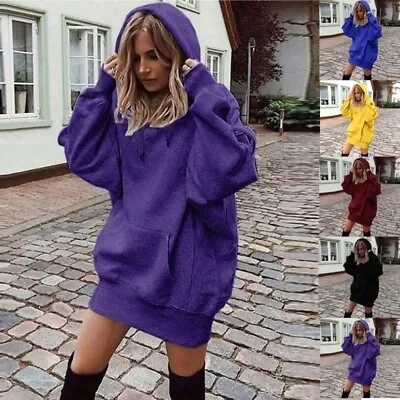 Buy Women Ladies Hoodies Hooded Oversize Jumper Long Sleeve Loose Plain Sweatshirts • 15.29£