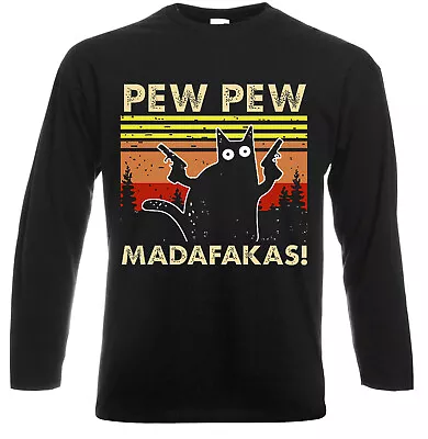 Buy PEW PEW MADAFAKAS Vintage Funny Long Sleeve T-Shirt Cat Retro Kitten Xmas Gift  • 14.99£