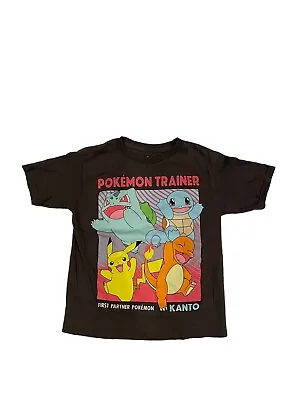 Buy Pokémon Trainer Pikachu Charmander Squirtle Kanto T Shirt Gray Boys SZ S 6-7 EUC • 9£