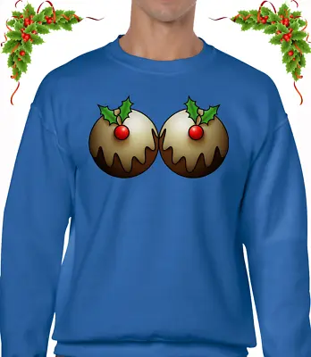 Buy Christmas Pudding Boobs Jumper Sweater Funny Xmas Rude Cool Joke Design Elf Top • 15.99£
