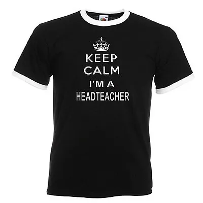 Buy Keep Calm Headteacher Adults Mens Black Ringer Gift T Shirt • 10.29£