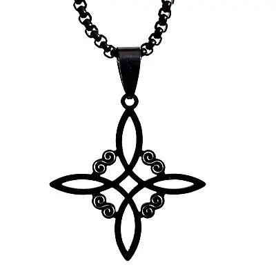 Buy Witches Knot Pendant Necklace Black Tone Sigil Steel 24  Chain Wiccan Jewellery • 4.95£