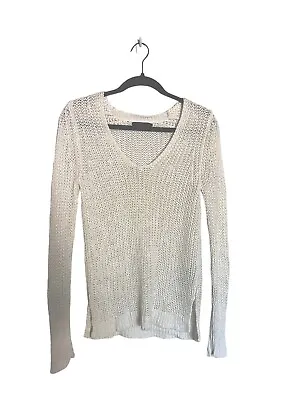 Buy Banana Republic Top Italian Linen Small Sweater White Pullover  V Neck Open Knit • 20.02£