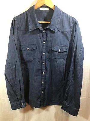 Buy Oasis Blue Denim Popper Fastening Shirt Size 16 Ex Con • 11.99£