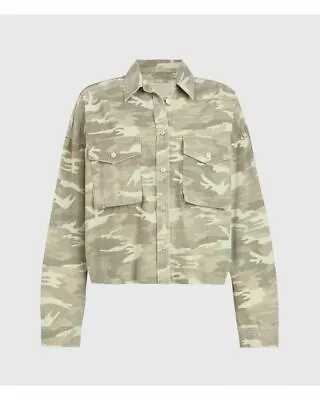 Buy AllSaints Green Sol Camouflage Denim Shirt Jacket Size 14 Cropped Camo Shacket • 69.95£