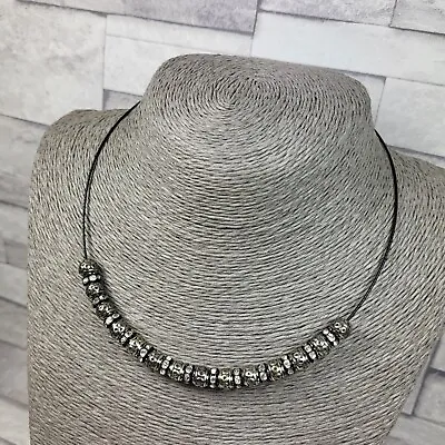 Buy Grey Wire Choker Necklace Heavy Silver Tone Metal Beads Rhinestones Jewellery  • 11.99£