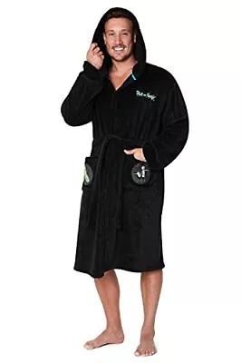 Buy RICK AND MORTY Mens Dressing Gowns, Fleece Hooded Robe, Gifts (Black, M) • 41.52£