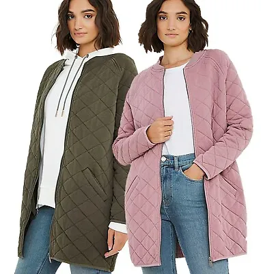 Buy Ladies Ex Plus Size Store Longline Long Quilted Jersey Bomber Jacket 10-32 • 19.99£