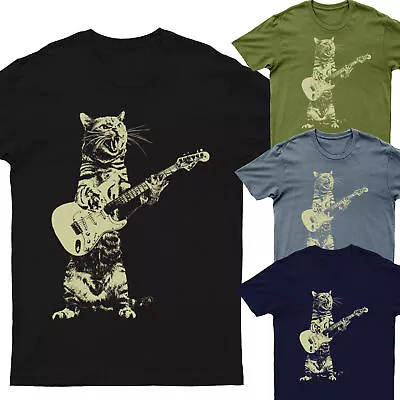 Buy Cat Playing Guitar Music Is Life Rock Band Funny Gift Mens T-Shirts Tee Top#D4#2 • 3.99£