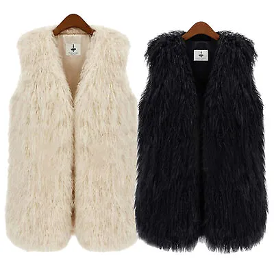 Buy Womens Shaggy Faux Fur Warm Vest Waistcoat Winter Thick Jacket Coat Gilet Outwea • 41.93£