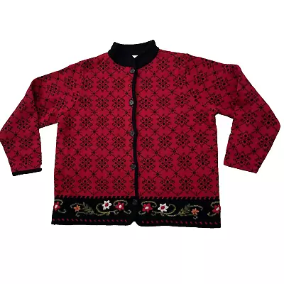 Buy JM Collection JENNIFER MOORE Red Floral Cardigan Womens 1X VTG Boho Coastal Knit • 17.41£
