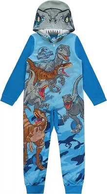 Buy Jurassic World Boys Pajamas Set Hooded Long Sleeve Dinosaur Blue Sleeper • 17.99£