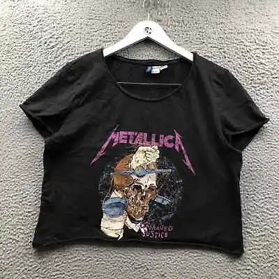 Buy Metallica Damaged Justice H&M Divided Copped T-Shirt Womens S Short Sleeve Black • 14.24£