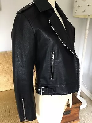 Buy Topshop Faux Leather Black Biker Jacket Size 8 Petite Festival Boho Vegan • 12£