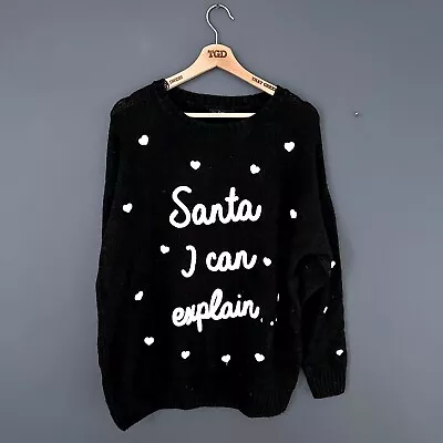 Buy Ladies Black Santa I Can Explain Knitted Christmas Jumper Sweater Top Size 16 • 3.99£