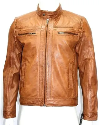 Buy Rocky Men's Classic Biker Fitted Designer Style Tan Soft Napa Leather Jacket • 110£