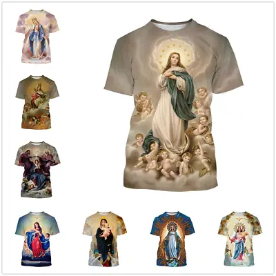 Buy Blessed Virgin Mary 3D Unisex Casual T-Shirt Women Men Kids Short Sleeve Tops • 14.99£
