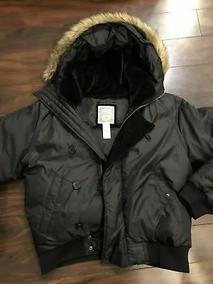 Buy Ralph Lauren Original Women's  Down Black Bomber Fur Hood Jacket Coat.Sz L • 80.51£