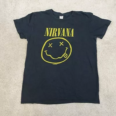 Buy Nirvana T Shirt Mens Medium Black Spellout Smiley Graphic Short Sleeve Tee • 9.99£