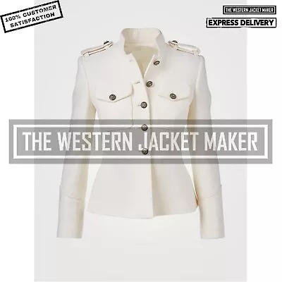 Buy Women Military Style Jacket Women Safari Jacket Women's Off White Wool Blazer • 80.38£