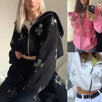 Buy Women Zip Up Hoodie For Goth Punk For For Oversized Swea • 18.25£