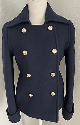 Buy COACH Women’s Double Breasted Navy Wool Short Pea Coat Jacket Small Size 4 • 109.24£