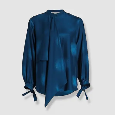 Buy $1250 Stella McCartney Women's Blue Silk Ruffle-Front Blouse Top Size IT42/US8 • 378.87£