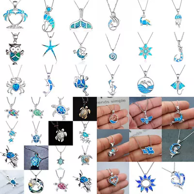 Buy Blue Fire Opal Animal Sea Turtle Necklace Pendant Choker Wedding Women Jewelry • 3.29£
