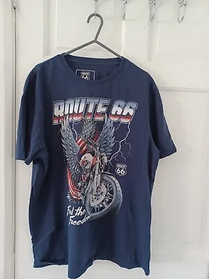 Buy Route 66 T Shirt Navy Black Bald Eagle USA Graphic Print Short Sleeve Mens • 9.99£