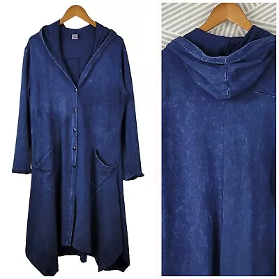 Buy Magdalena Denim Wash Duster Jacket Coat Size XL Assymetric Art To Wear Hooded • 47.28£