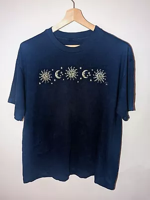 Buy Vintage 90s Single Stitch Celestial Print T Shirt Blue XL Holographic Graphic  • 27.99£