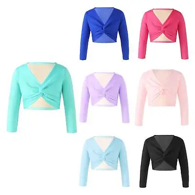Buy UK Kids Girls Ballet Dance Wrap Tops Long Sleeve Cardigan Solid Color T-Shirts • 4.99£
