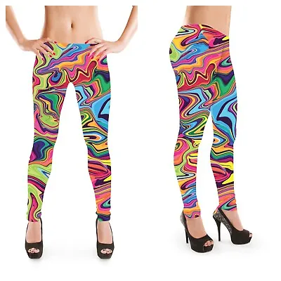 Buy Abstract Retro Groovy Swirl Marble Print Leggings Fashion Trend Alternative • 19.99£
