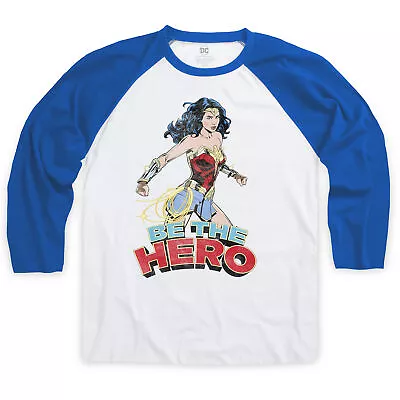 Buy Official Wonder Woman Be The Hero Baseball T-Shirt Crew Neck Long Sleeve Tee Top • 32.95£