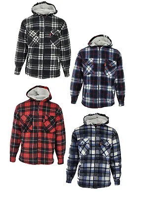 Buy Mens Lumberjack Work Padded Thick Fleece Lined Sherpa Fur Check Hooded Shirt UK • 20.99£