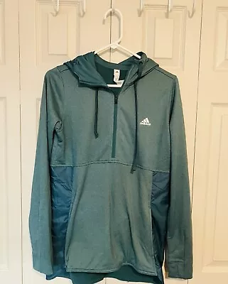 Buy Adidas Climawarm Jacket Womens M Teal Hooded Pullover Thumbhole 1/2 Zip Active • 18.09£