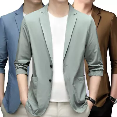 Buy Men's Summer Lightweight Suit Jacket Ice Silk Anti-Wrinkle Breathable UK D • 13.64£
