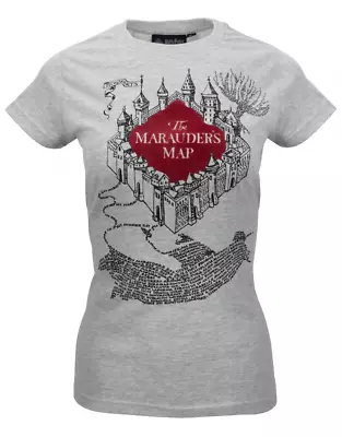 Buy Marauders Map Medium Womens T-shirt Harry Potter Slim Shirt Grey Wizarding World • 9.99£