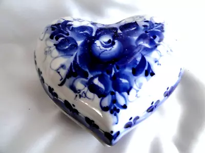 Buy Vintage Porcelain GZHEL-author's Work Cobalt Blue Jewellery Box 12x10x5.5 Cm • 16.80£