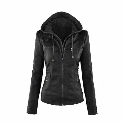 Buy Women Leather Jacket Genuine Lambskin Biker Moto Removable Hooded Leather Jacket • 86.19£